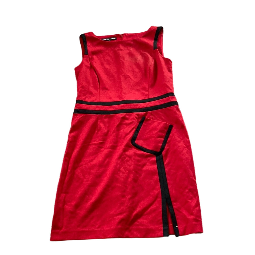 Jones Wear Red Black Trim Sleeveless Sheath Career Work Dress SIZE 10